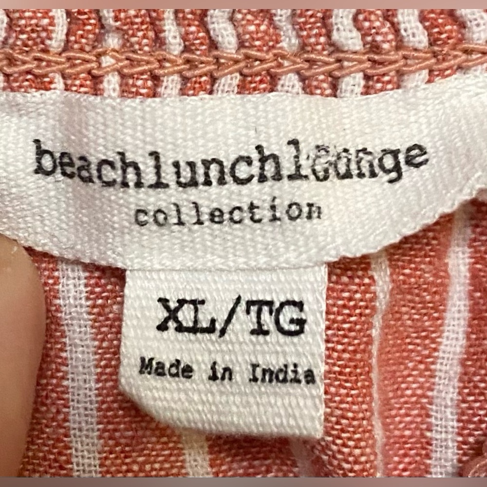 Beach Lunch Lounge Romper Jumpsuit Size XL Red Stripe Linen Blend Crop Pockets - Picture 2 of 3